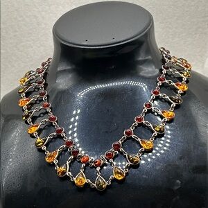 Baltic Amber Silver Necklace Egyptian Mayan Style Boho Vintage 70’s